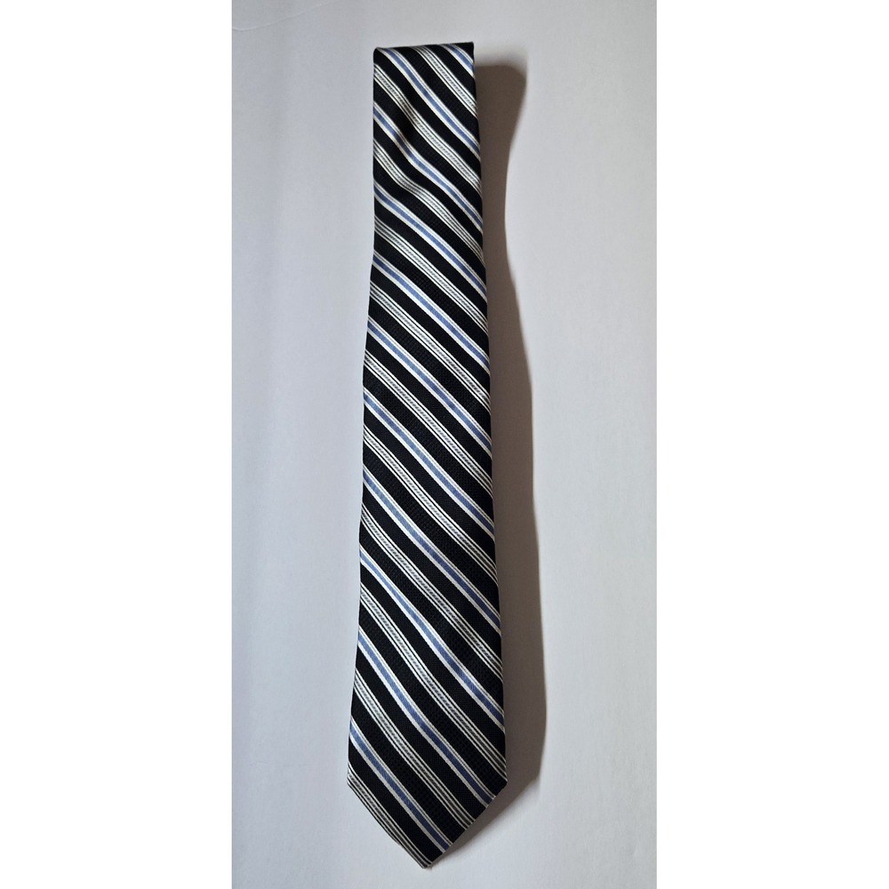 CREMIEUX Mens Silk Tie Black White Blue Stripe Made in Italy Necktie